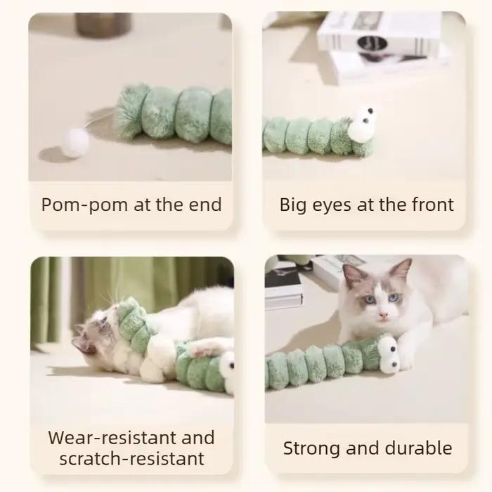 Jouet peluche souple en forme de chenille à la catnip pour chatons – Bâton à mâcher interactif pour le nettoyage des dents et le soulagement de l'anxiété – Accessoire de jeu à domicile