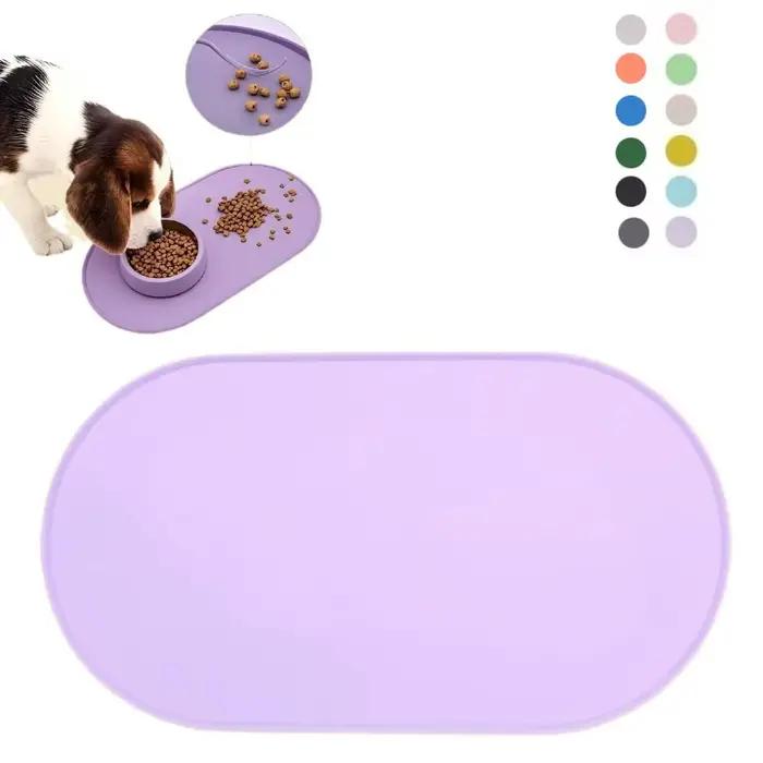 Tapis de nourriture pour animaux de compagnie en silicone durable, imperméable, avec bords surélevés, sans BPA, facile à nettoyer, tapis de table pour animaux de compagnie, fournitures pour animaux de