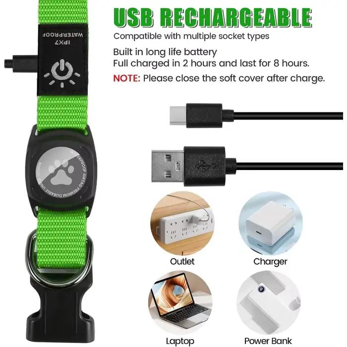 Collier pour chien LED avec support AirTag intégré