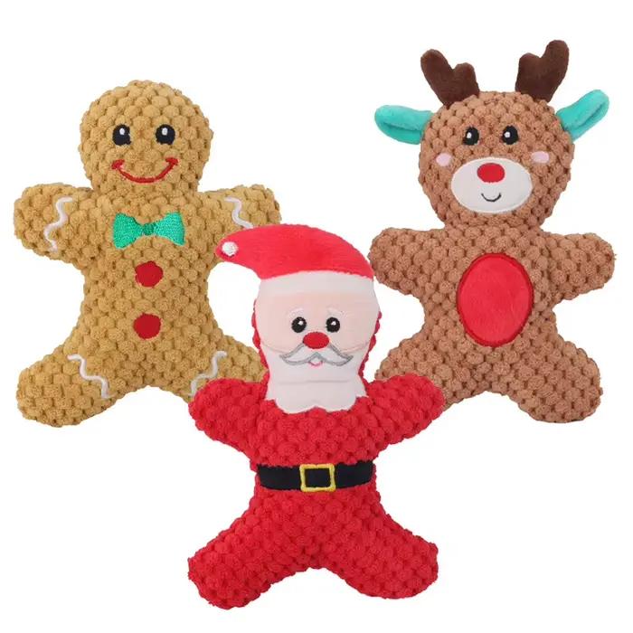 Noël chien en peluche bruit jouet à mâcher Santa Elk pain d'épice homme beignet chat