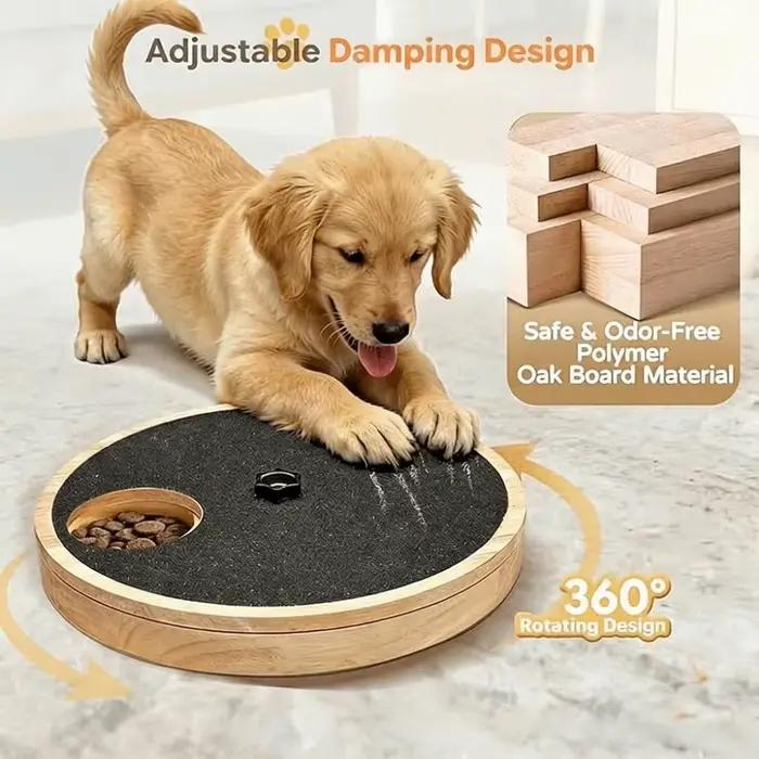 Planche à gratter rotative pour chien en bois massif, ronde, résistante à l'usure, avec boîte à friandises, lime à ongles pour chien, jouet pour chiens