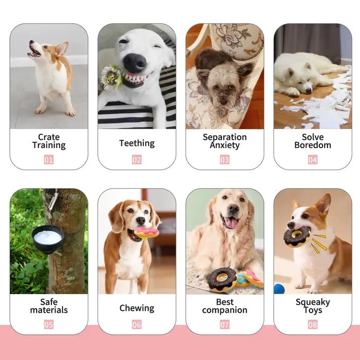 Jouet pour chien en caoutchouc en forme de donut avec fonctions de nettoyage des dents