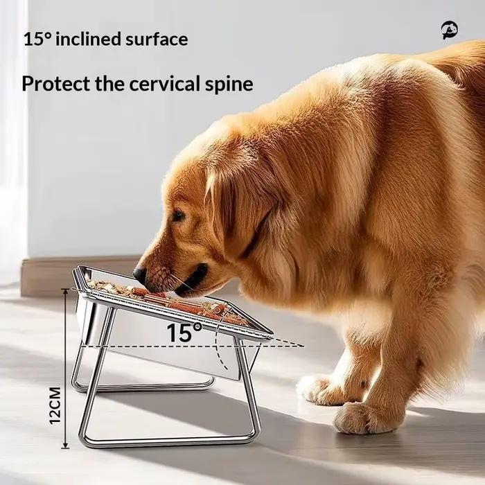 Bol pour chien en acier inoxydable grande capacité 15 ° Bol incliné avec protection de cou surélevée