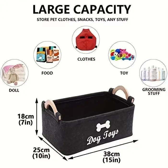 Panier de rangement pliable en feutre pour jouets d'animaux de compagnie