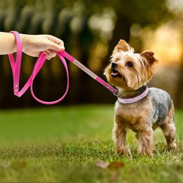 Mode strass chien laisse animal de compagnie Bling brillant chat chiot marche laisses plomb pour petits chiens chats Chihuahau Yorkshire Teddy 120 cm