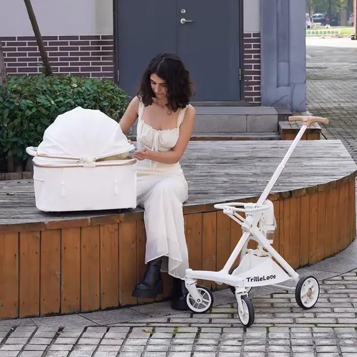 Poussette de luxe en cuir PU pour animaux de compagnie