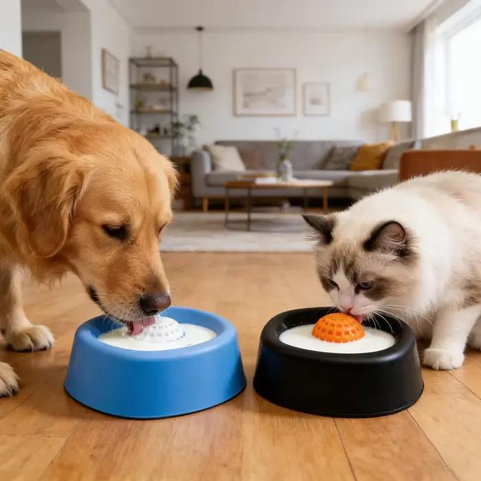 Gamelle à lécher interactive pour chien avec boule roulante, anti-dérapante, pour aliments humides, eau et friandises