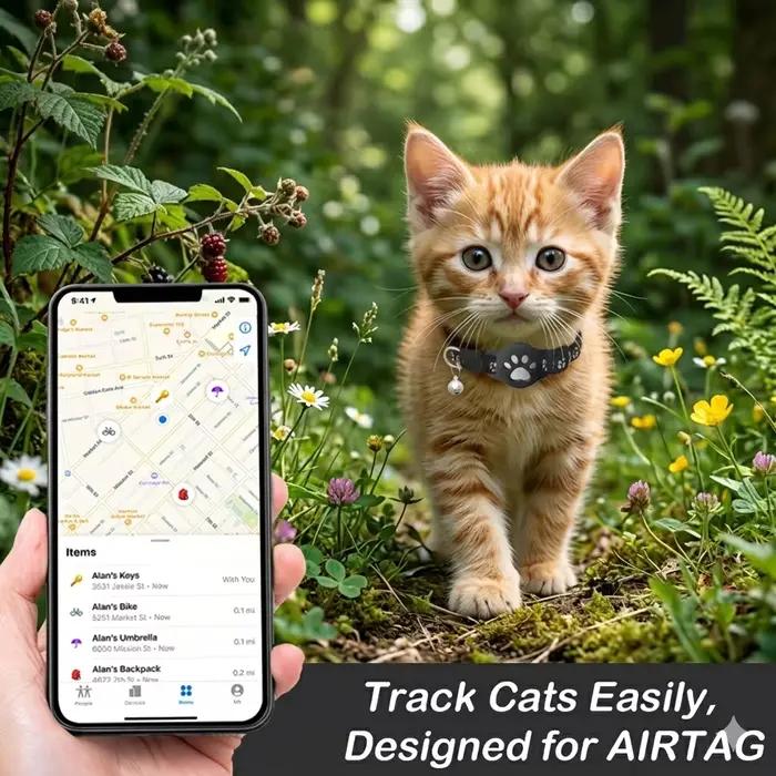 Collier GPS intelligent iOS et collier réfléchissant premium pour chat – Ensemble sécurisé et réglable anti-perte avec localisateur pour chatons