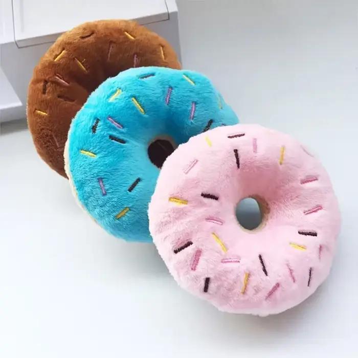 Donuts de chien doux en peluche jouets pour chiens de compagnie jouet à mâcher mignon chiot couineur