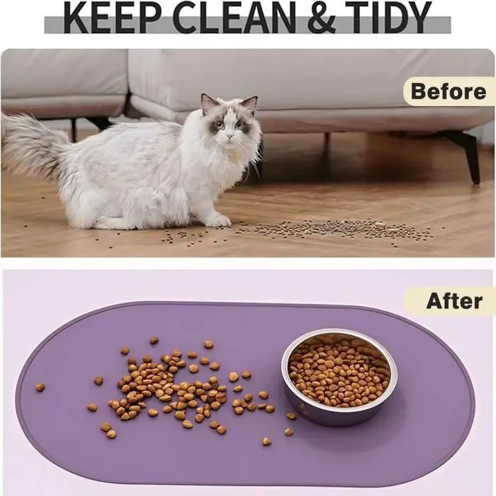 Tapis de nourriture pour animaux de compagnie en silicone durable, imperméable, avec bords surélevés, sans BPA, facile à nettoyer, tapis de table pour animaux de compagnie, fournitures pour animaux de