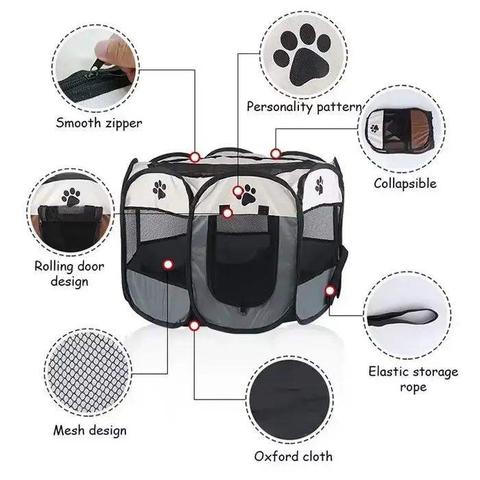 Grande niche pliable octogonale pour animaux de compagnie pour usage extérieur - Assemblage rapide, abri pour chiots et chats