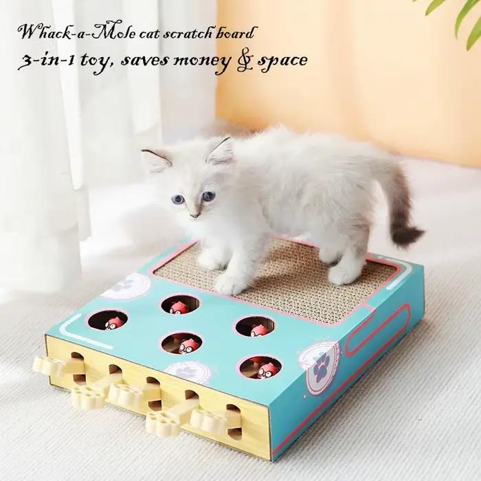 Boîte de jeu interactive 3-en-1 pour chaton d'intérieur : Jouet Whack-A-Mole