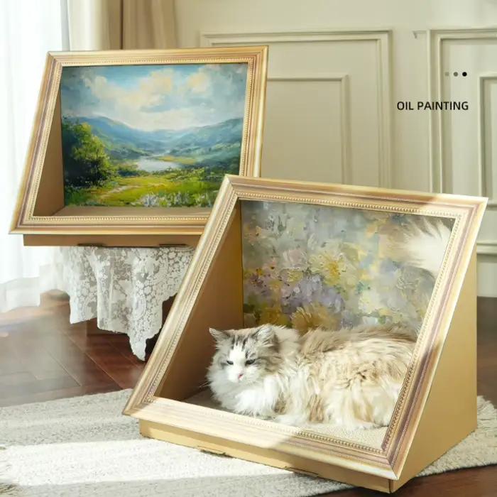 Chenil ondulé créatif pour chien et chat, cadre photo, Teddy, petite maison pour chien, chalet, peinture à l'huile, accessoires de produits pour animaux de compagnie