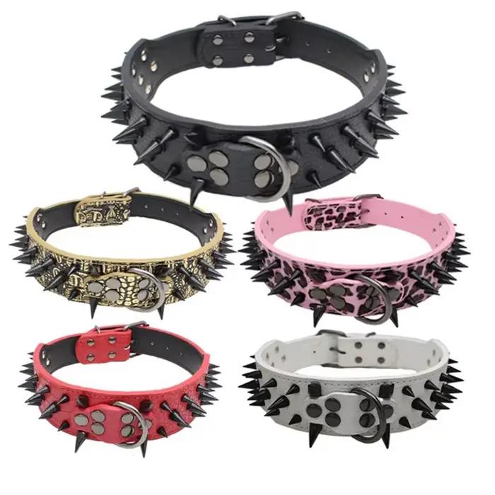 Collier pour chien en cuir PU avec rivets à pointes, grand, anti-morsure, durable et réglable, pour chiens de taille moyenne à grande, accessoires pour animaux de compagnie