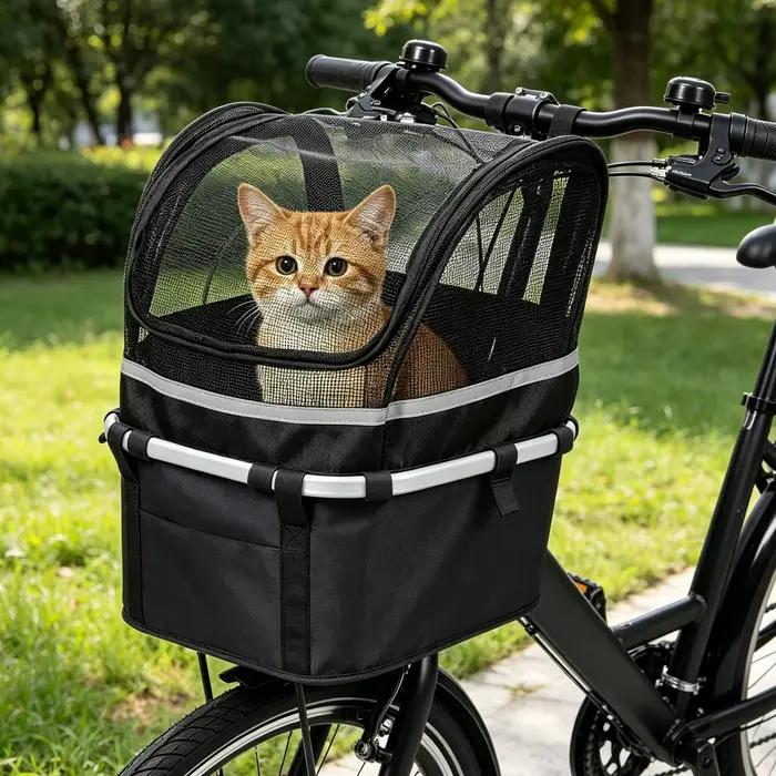 Panier de vélo pour chien et chat avec fenêtre, support de guidon pour vélo, idéal pour les loisirs quotidiens, les trajets domicile-travail et les activités urbaines en extérieur