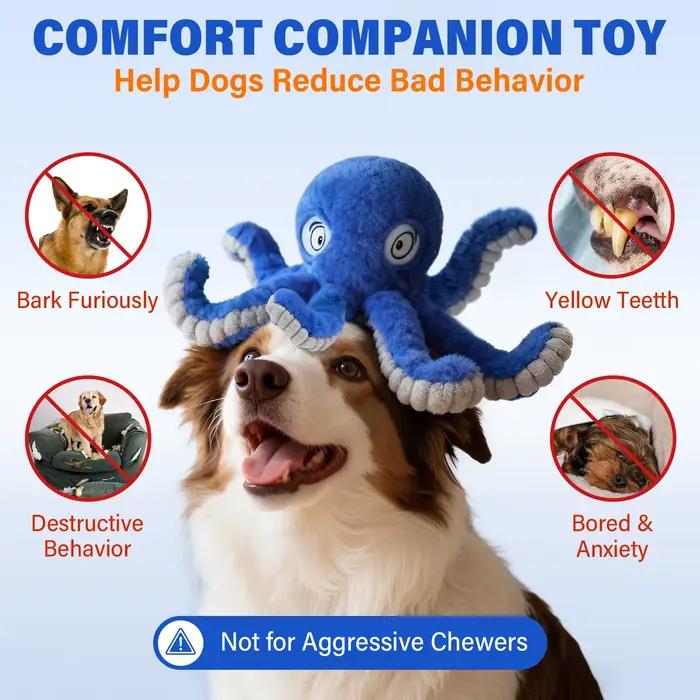 Jouet couineur pour chien Octopus : Peluche interactive pour tirer la balle avec bruit froissé pour petits et grands chiens, chiots, bleu