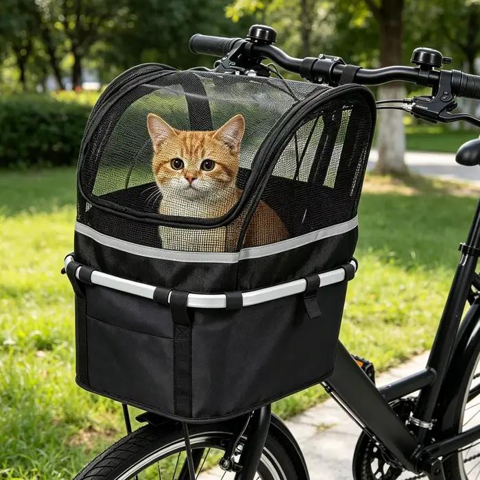 Panier de vélo pour chiens, porte-animaux pour guidon de vélo avec fenêtre, panier de vélo pour petit chien pour les loisirs quotidiens, les trajets domicile-travail et les activités de plein air