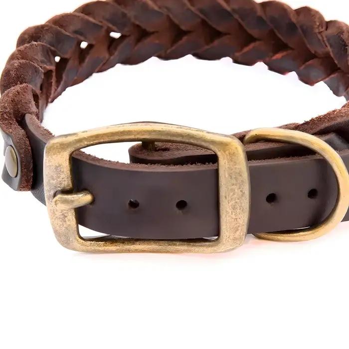 Colliers pour chiens en cuir véritable tressé