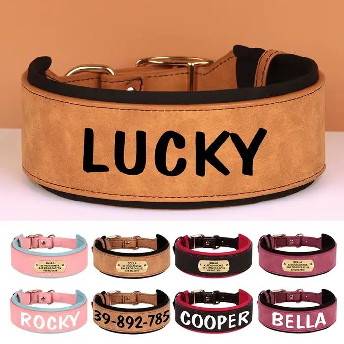 Large collier de chien personnalisé en cuir PU colliers d'étiquette de chiens personnalisés