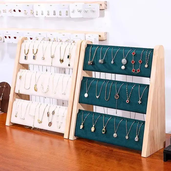 Porte-collier 2/3 niveaux support organisateur de collier en bois avec velours/PU, présentoir de collier, support de collier de chaîne