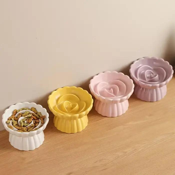 Bol de nourriture pour chat en céramique surélevé chats petits chiens bols d'alimentation lente Anti-étouffement mangeoires pour animaux de compagnie Anti-égouttage fournitures pour chiots