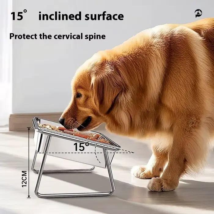 Gamelle pour animaux de compagnie en acier inoxydable, double, anti-renversement, pour chiens et chats, pour croquettes et eau