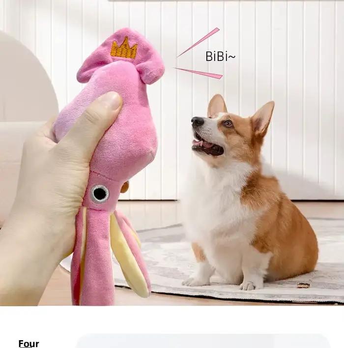 Jouet à mâcher interactif pour chien en peluche pieuvre couineuse avec queue en corde de coton tressée, pour chiot et chien de petite et moyenne taille