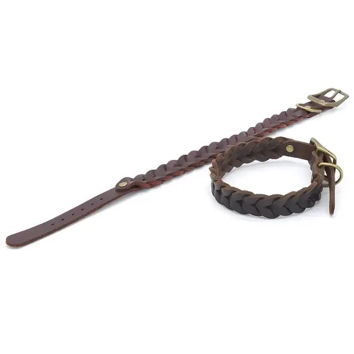 Colliers pour chiens en cuir véritable tressé