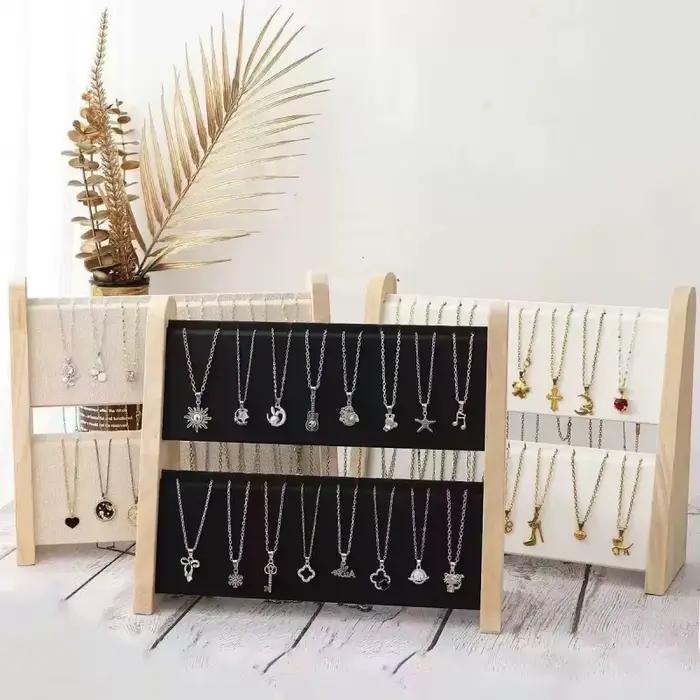 Porte-collier 2/3 niveaux support organisateur de collier en bois avec velours/PU, présentoir de collier, support de collier de chaîne