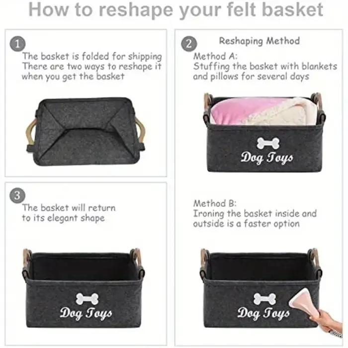 Panier de rangement en feutre pour jouets de chien