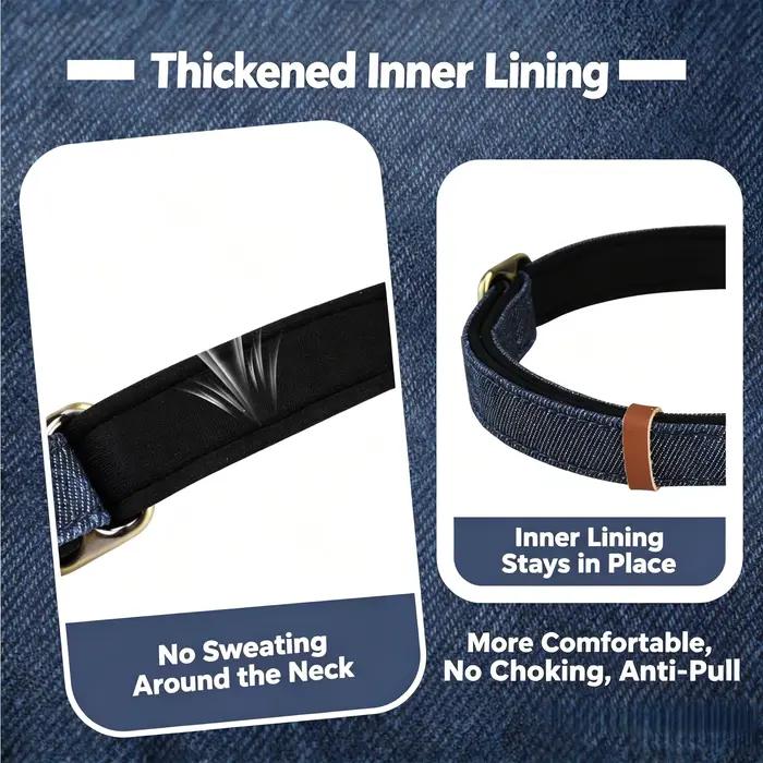 Collier pour animaux de compagnie en denim personnalisable avec boucle métallique gravée à dégagement rapide réglable