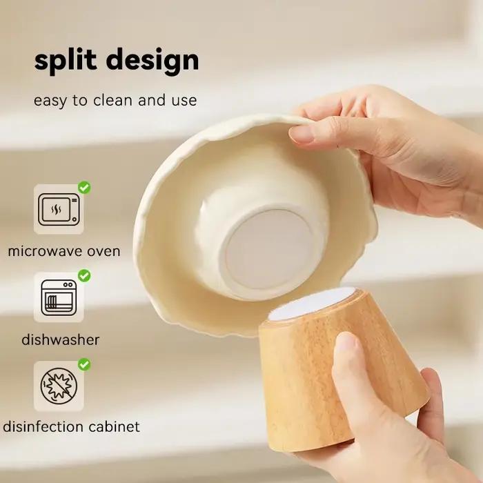 Bol pour animaux de compagnie en céramique surélevé avec base en bois surélevée – Design amovible de 250 ml