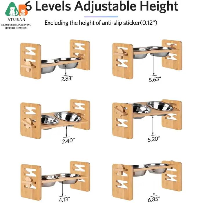 ATUBAN Gamelles surélevées en bambou avec support réglable pour chiens, chiots, chats, lapins – Gamelles pour nourriture et eau pour animaux de compagnie