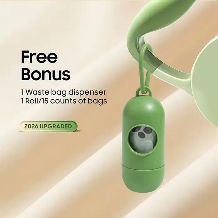 Laisse rétractable pour chien et chat avec distributeur de sacs à excréments