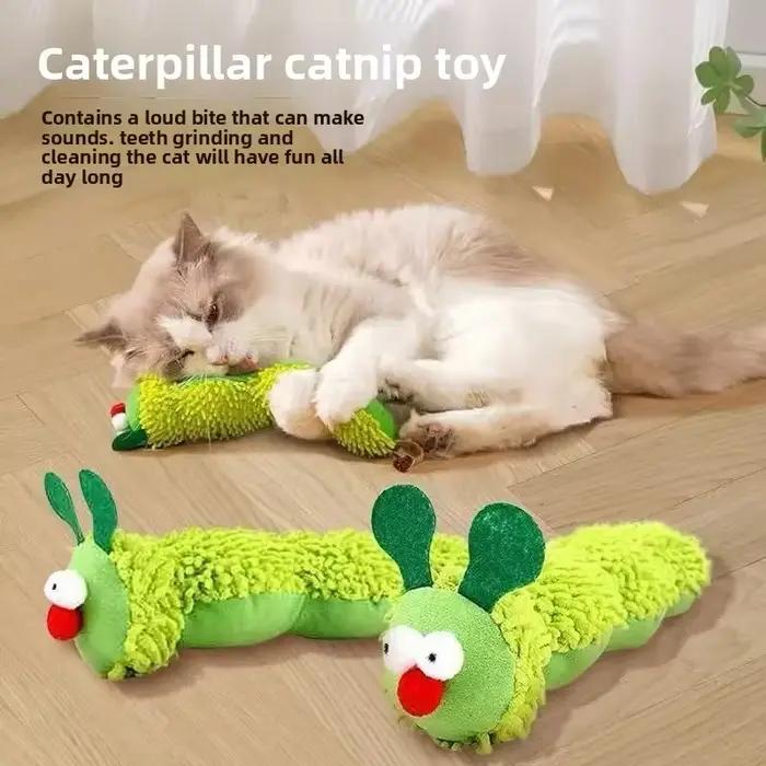 Jouets pour chats en peluche verte en forme de chenille