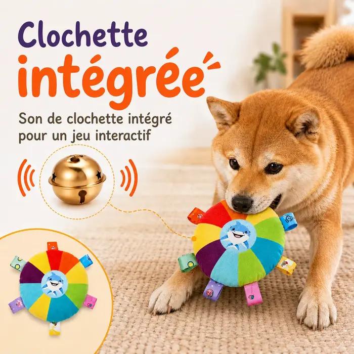 Jouet à mâcher en peluche pour chien avec clochette, jouet interactif de tirage et de lancer, disque volant doux, jouet de dentition avec languettes en tissu pour petits chiens et chiots