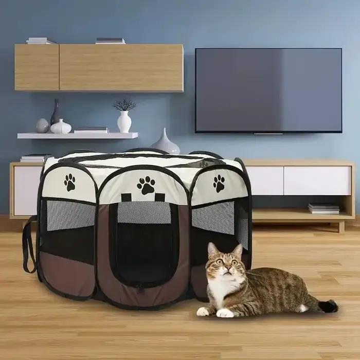 Grande niche pliable octogonale pour animaux de compagnie pour usage extérieur - Assemblage rapide, abri pour chiots et chats