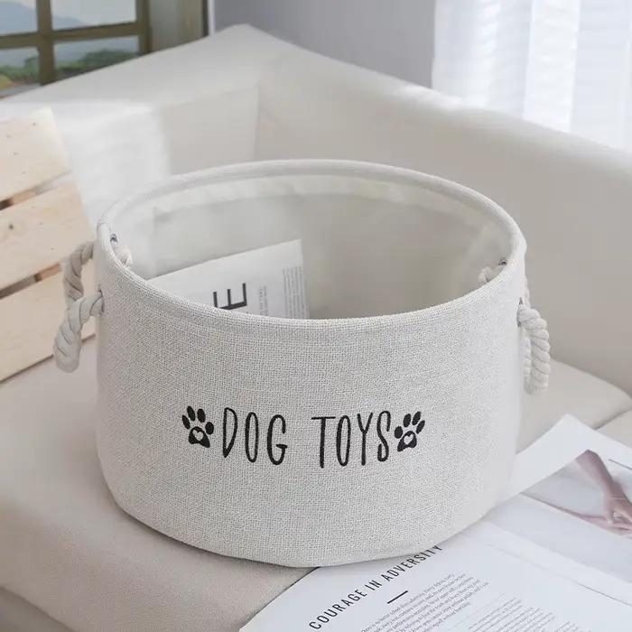 Grand panier de rangement pour jouets de chien en tissu simili lin - Organisateur rond spacieux