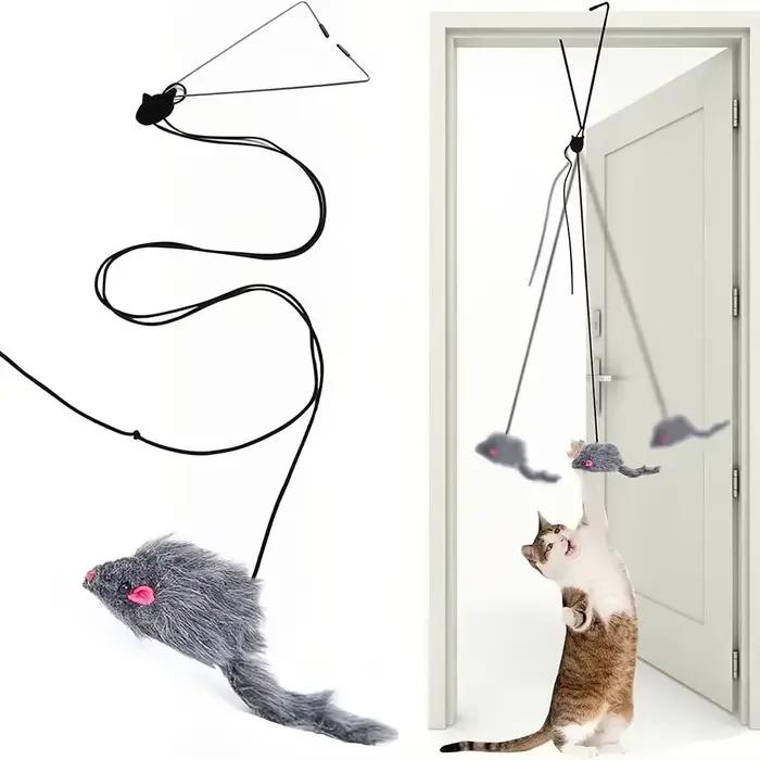 Simulation de souris pour chats, jouet amusant, porte suspendue, bâton rétractable, corde à gratter, jouet interactif, fournitures pour chats