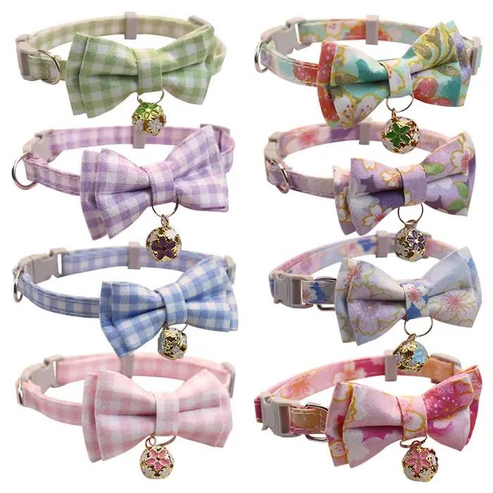 Collier de sécurité détachable pour chat avec nœud papillon mignon et clochette, collier réglable pour chiot, chaton, chat, accessoires pour animaux de compagnie