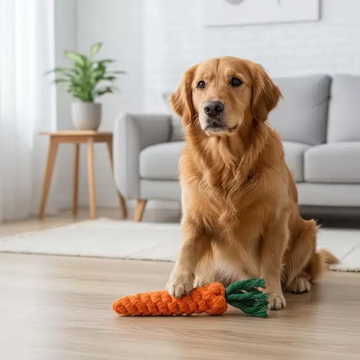 Jouet pour chien en forme de carotte résistant aux morsures avec nœud en corde - Jouet à mâcher interactif pour chiens de taille moyenne