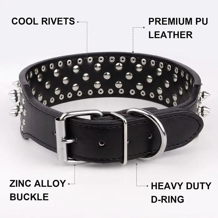 Grand collier de chien à pointes pour les races moyennes et grandes L-3XL Pitbull Mastiff Boxer cuir PU 4 couleurs