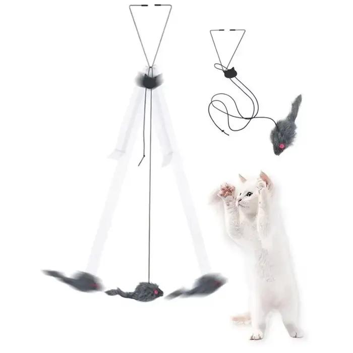 Simulation de souris pour chats, jouet amusant, porte suspendue, bâton rétractable, corde à gratter, jouet interactif, fournitures pour chats