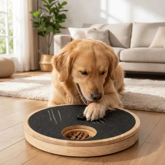 Planche à gratter rotative pour chien en bois massif, ronde, résistante à l'usure, avec boîte à friandises, lime à ongles pour chien, jouet pour chiens