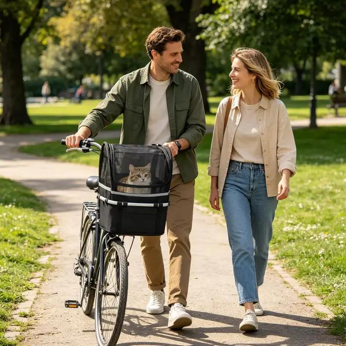 Panier de vélo pour chien, support de guidon de vélo pour chat avec fenêtre, petit panier de vélo pour chien pour les loisirs quotidiens, les trajets quotidiens, les activités en plein air et urbaines