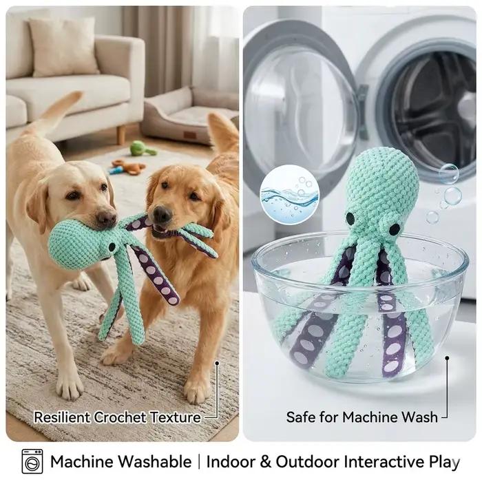 Jouet pour chien pieuvre couineur, jouet à mâcher en peluche ananas avec couineur et tentacules froissés, jouet interactif pour chiot pour le soin dentaire, pour chiens de petite et moyenne taille