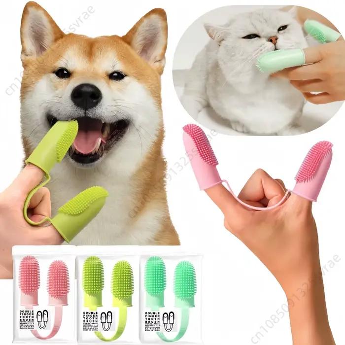 Brosse à Dents Douce à Double Doigt pour Chien et Chat