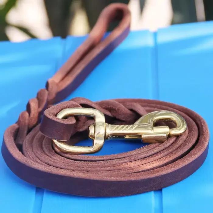 Laisse tressée en cuir véritable pour grand chien