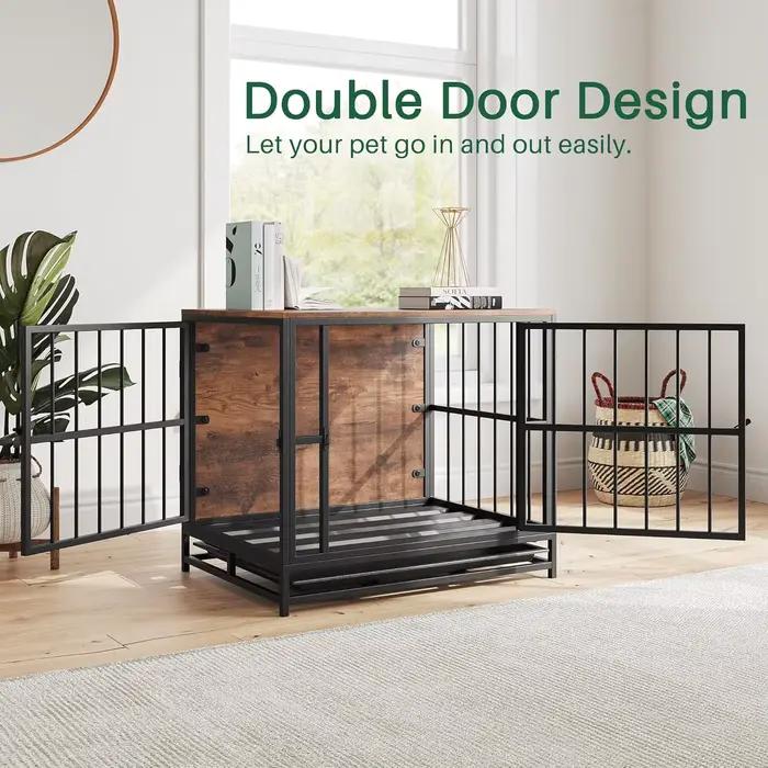 Meubles de caisse pour chien, chenil en bois pour intérieur, Cage pour chien robuste avec plateau amovible, maison pour chien, portes doubles, côté de caisse pour animaux de compagnie