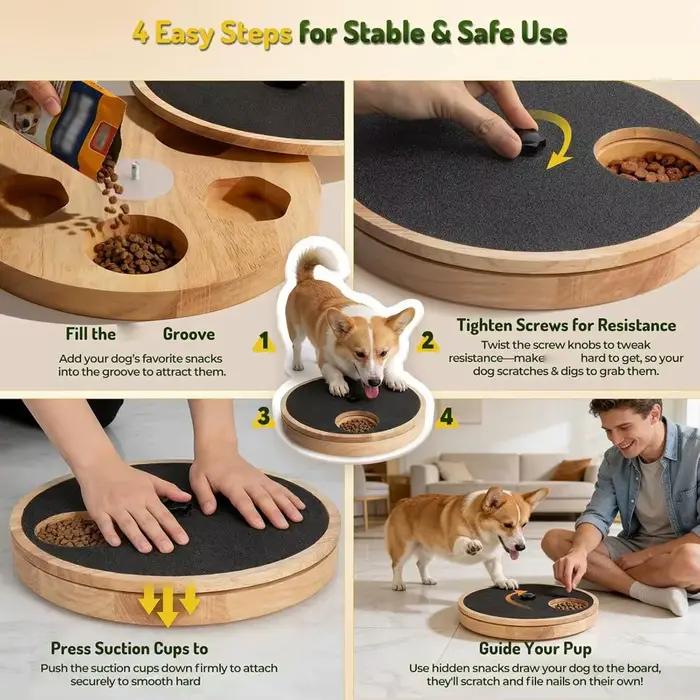 Jouet griffoir 3-en-1 pour chien, lime à ongles rotative et distributeur de nourriture, griffoir en bois de caoutchouc avec ventouses antidérapantes